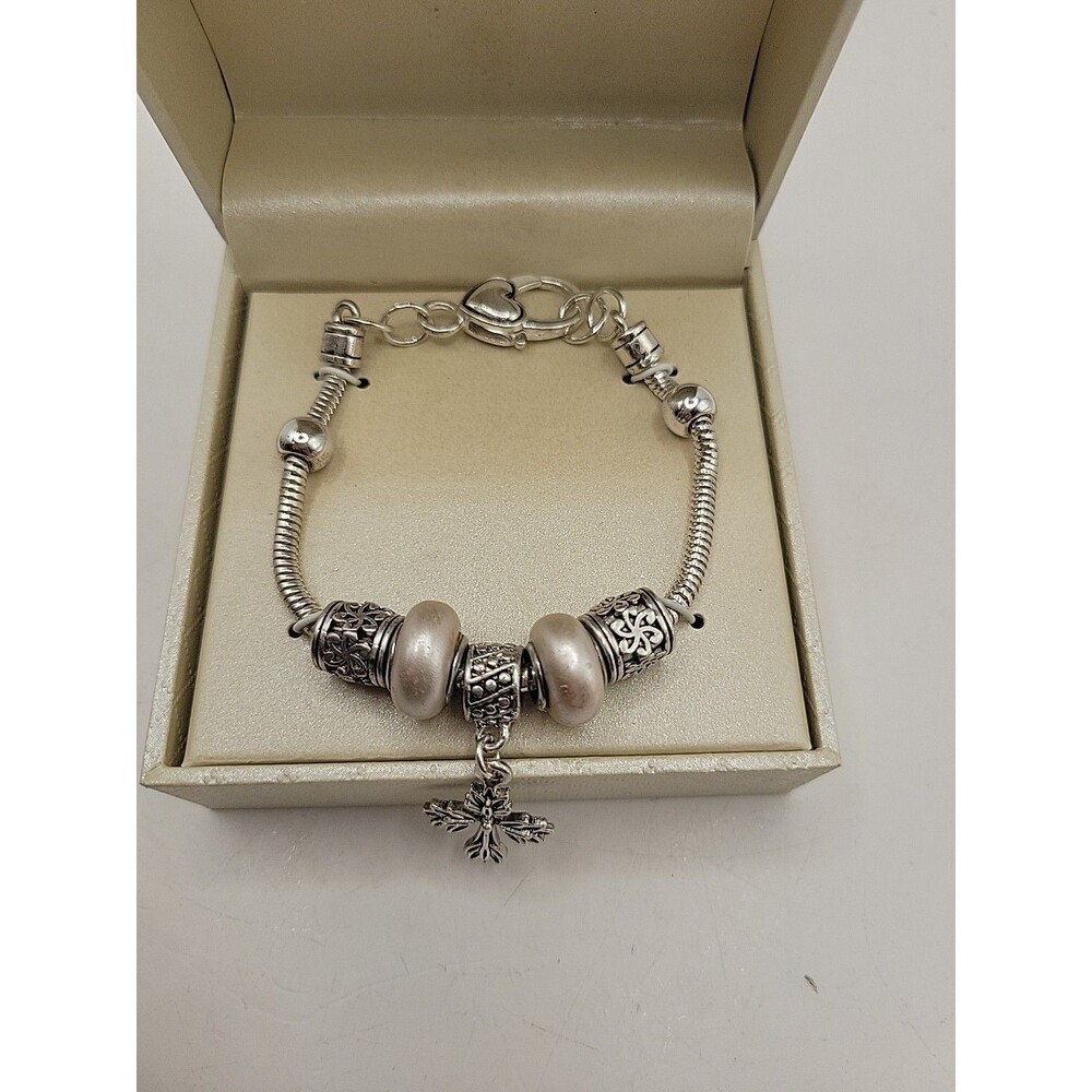 Kim Rogers Charm Bracelet With Cross Pendant & Beads NIB
